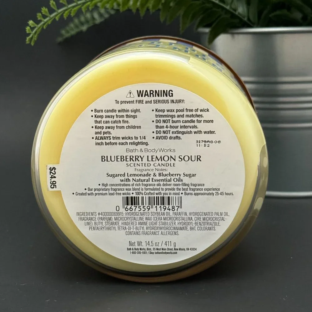 BBW Blueberry Lemon Sour Bath & Body Works 3 Wick Candle - Picture 9 of 10